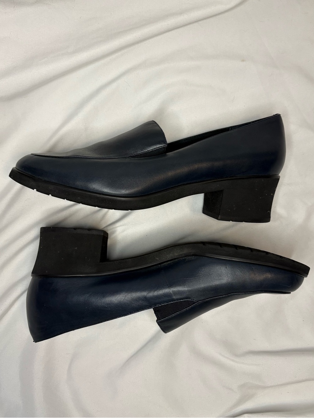 Woman’s Navy Blue Leather Slip-On Loafers with Heels - Picture 4 of 6
